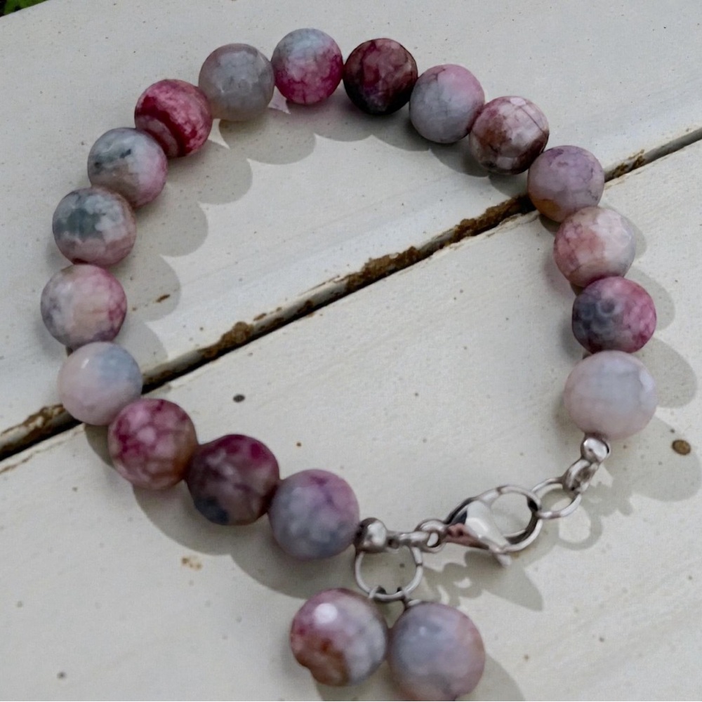 Pink Dragon Vein Agate Beaded Bracelet